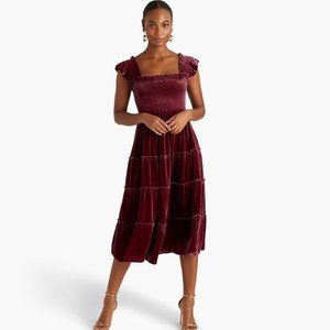 Velvet Square-Neck Midi Dress in Burgundy